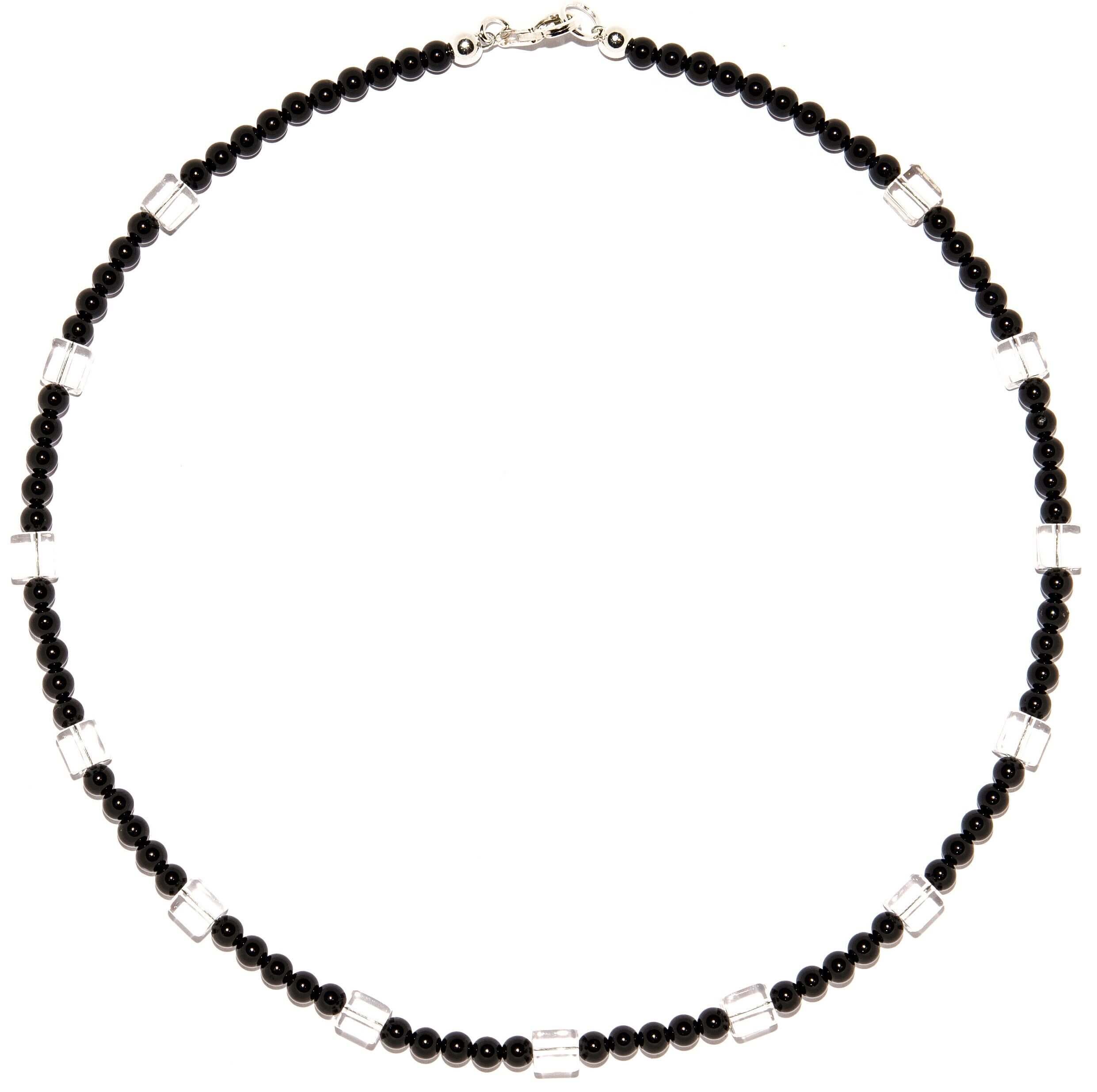 Onyx-Halskette-mit-Bergkristall-W-rfel-rund