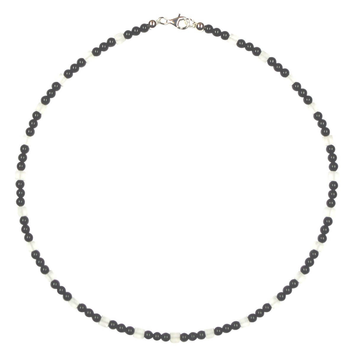 Onyx-Kette-mit-matten-Bergkristall-Kugeln-8995