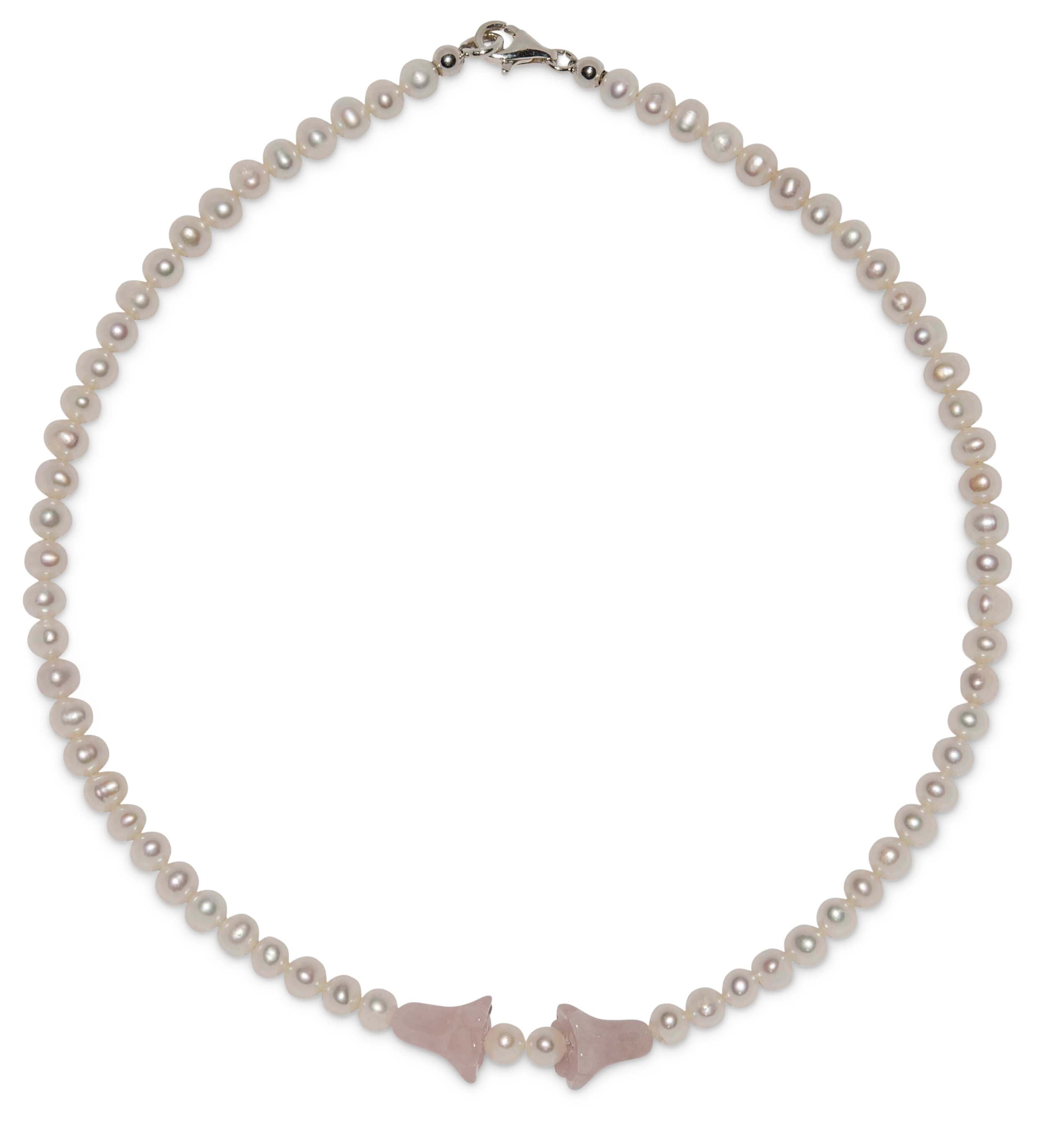 Perlenkette-mit-Rosenquarz-Bl-tenkelche-rund